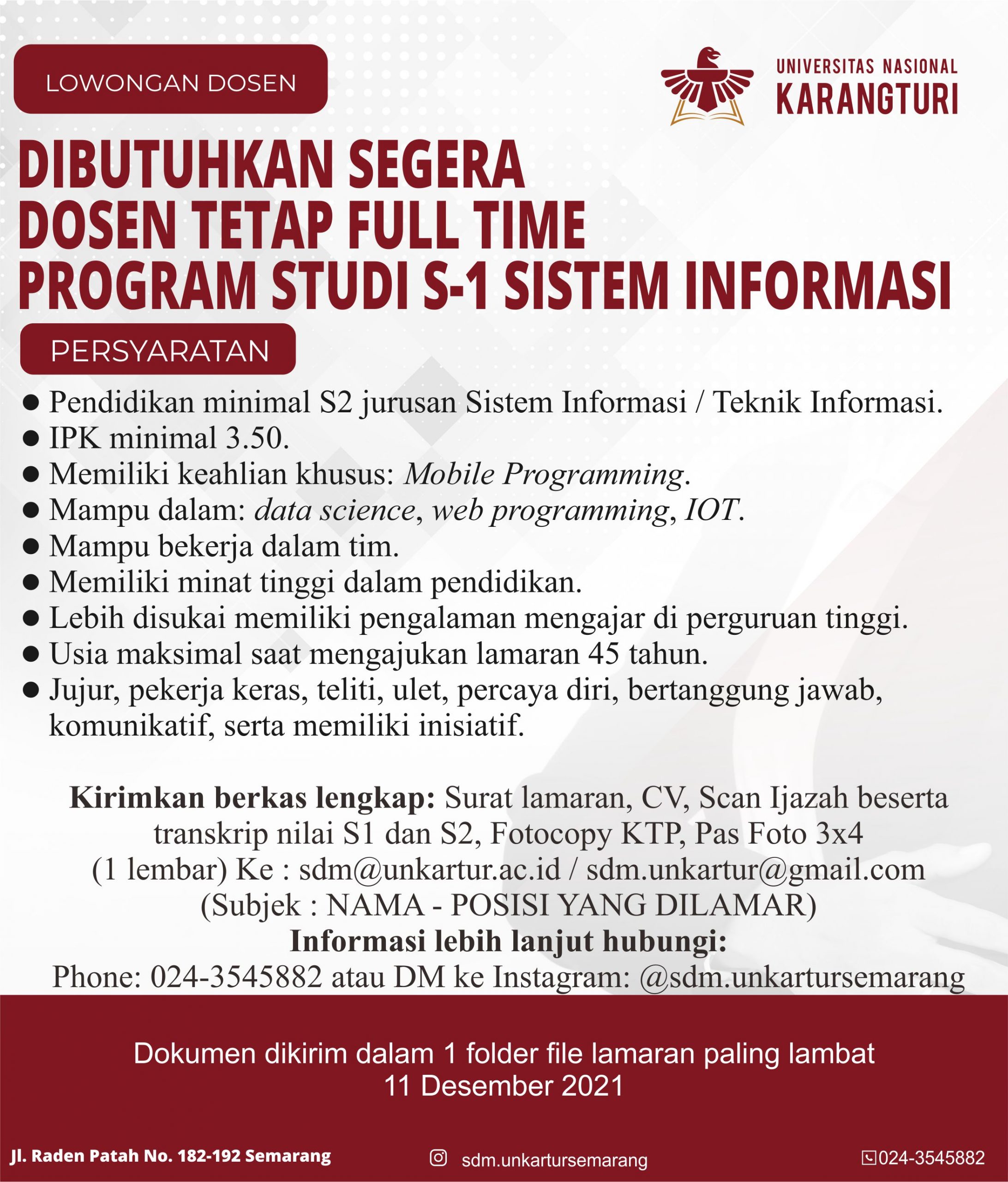 Dosen Tetap Full Time S1 Sistem Informasi @ Universitas Nasional