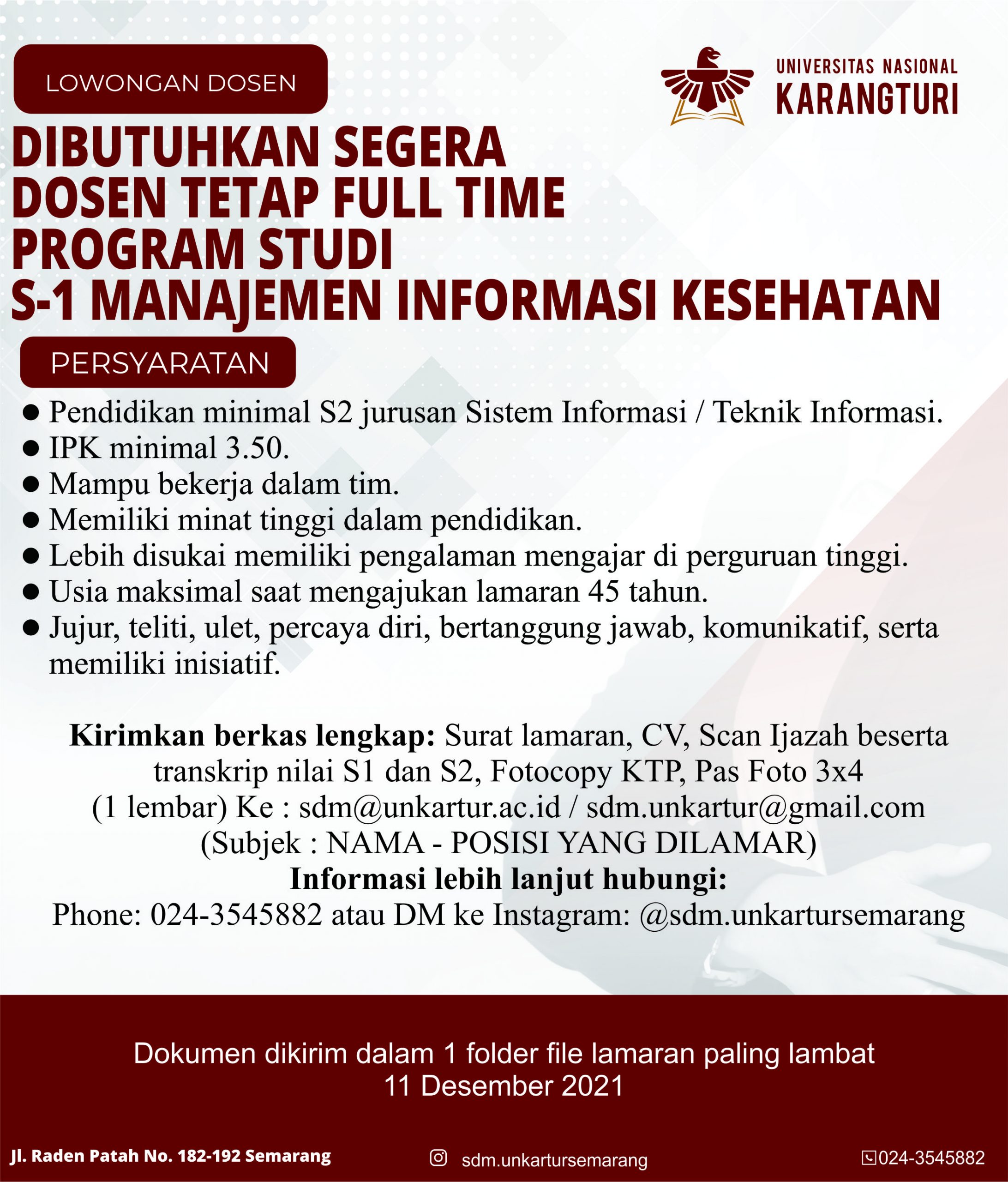 Dosen Full Time  S1 Managemen Informasi Kesehatan @ Universitas Nasional Karangturi