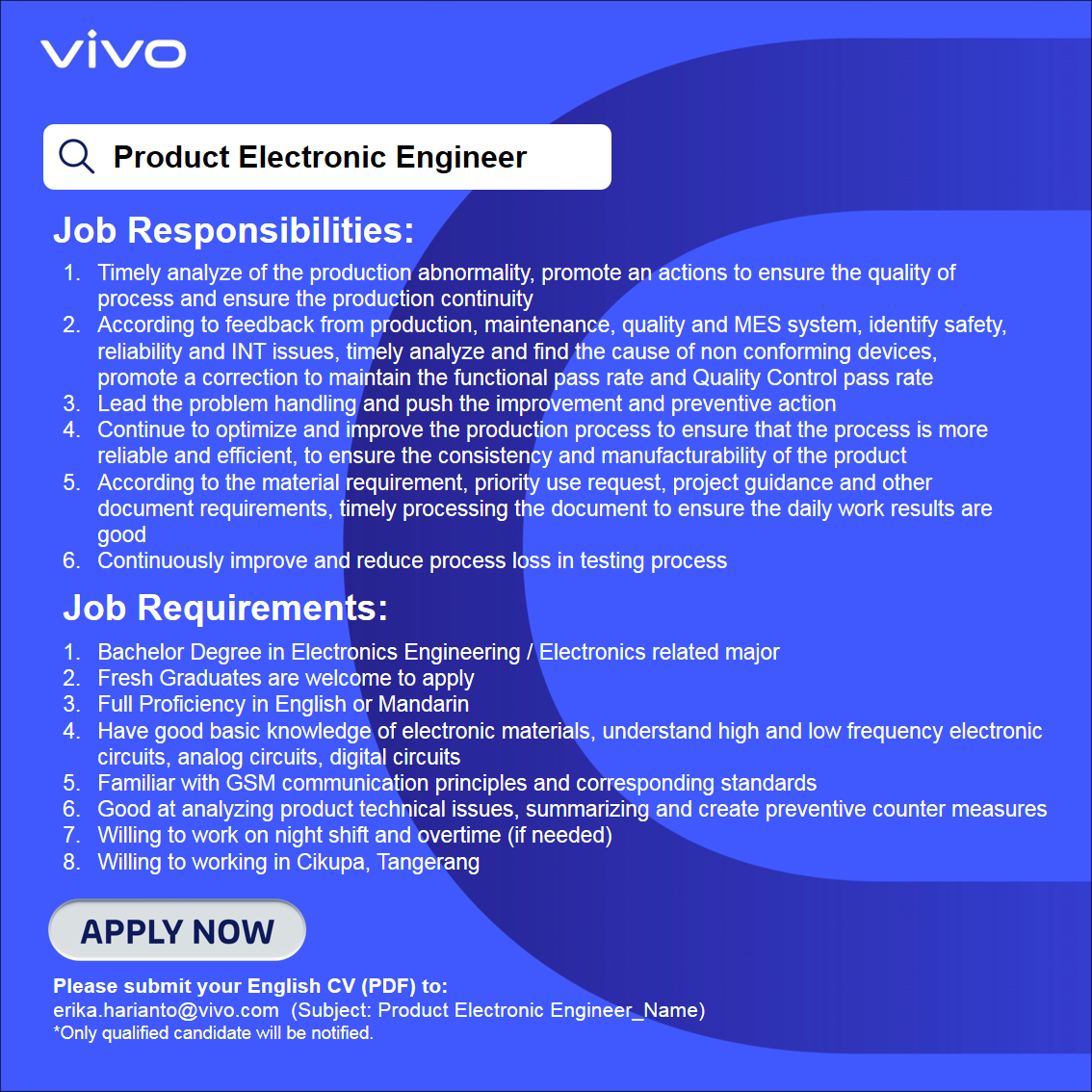 Product Electronic Engineer @ Vivo