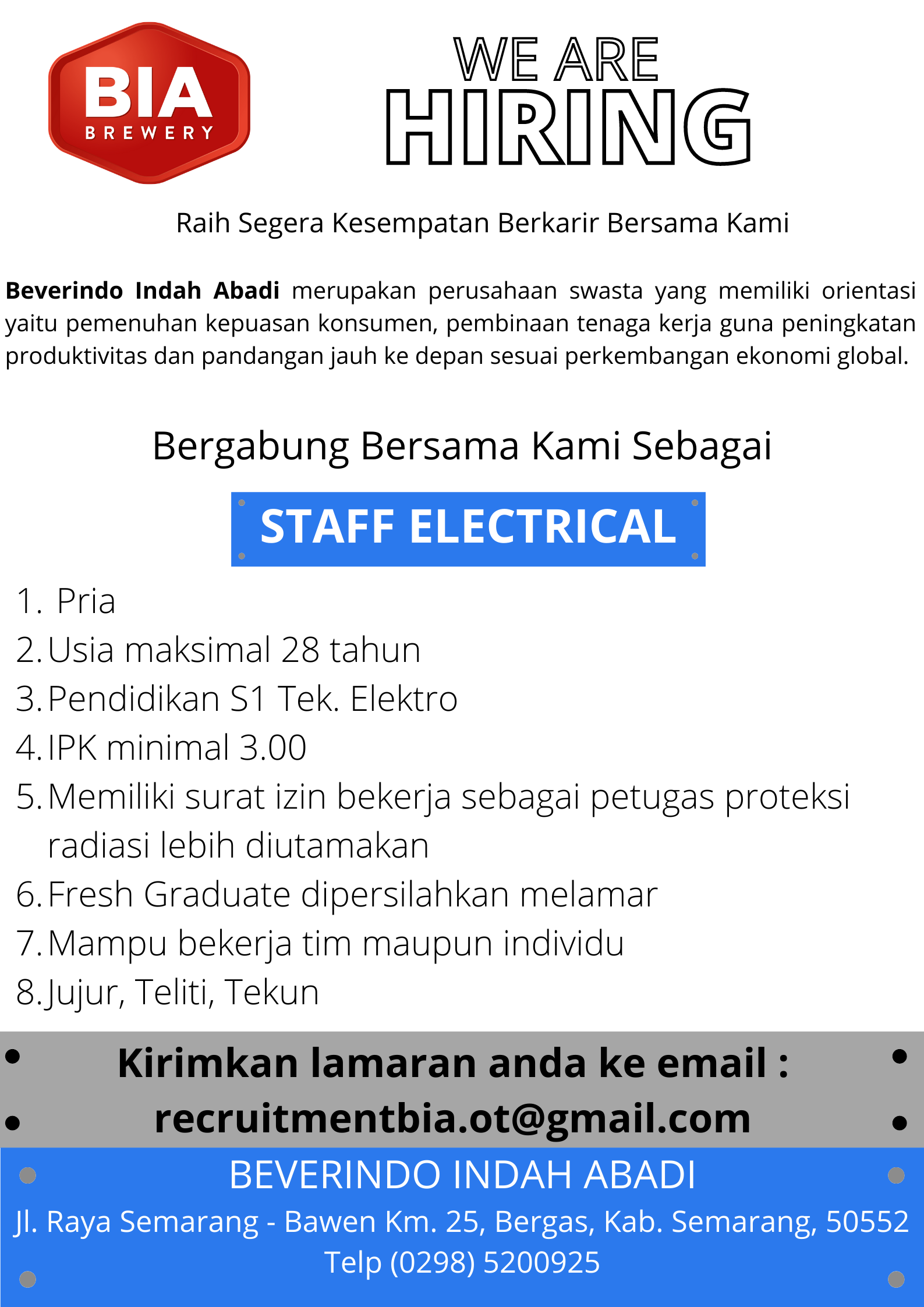 Staff Electrical @ Baverindo Indah Abadi