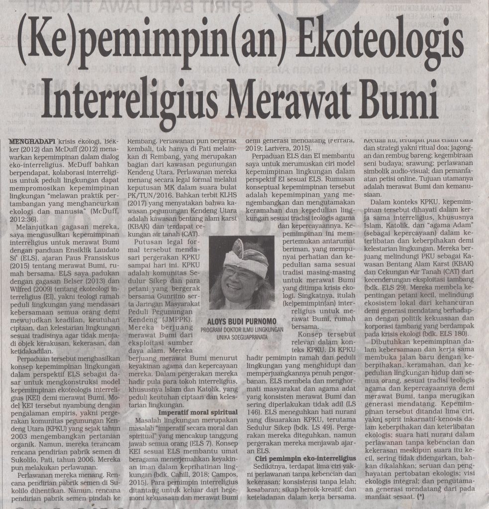 OPINI – Aloys Budi Purnomo Pr: (Ke)pemimpin(an) Ekoteologis Interreligius Merawat Bumi