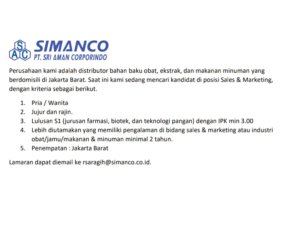 Sales dan Marketing @ PT Sri Aman Corporindo