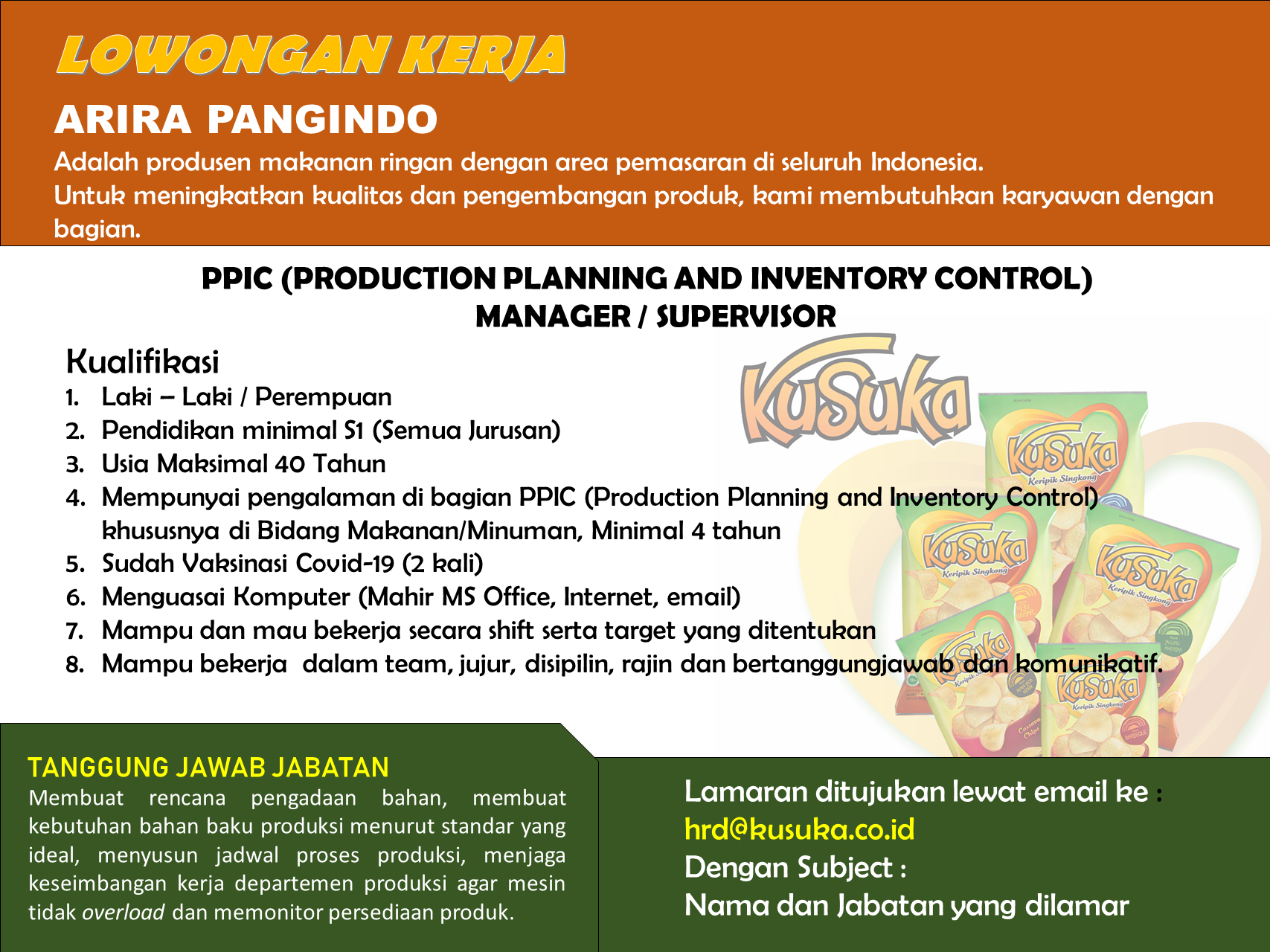 PPIC Manager/Supervisor @ Arira Pangindo