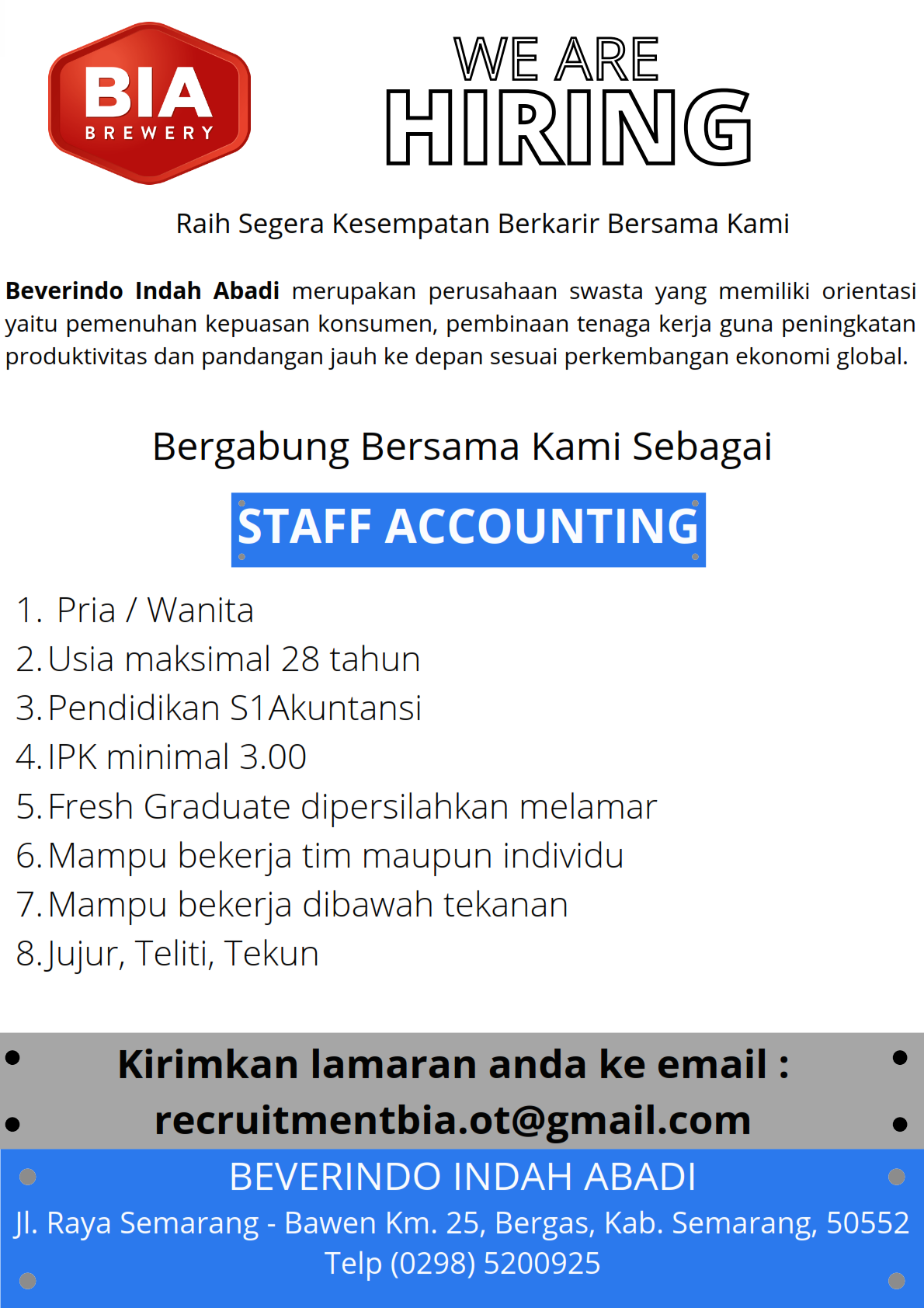 Staff Accounting @ Beverindo Indah Abadi