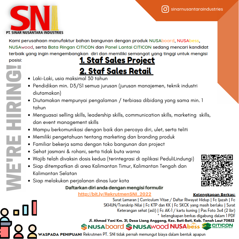 Staf Sales Project, Staf Sales Retail @ PT Sinar Nusantara Industries