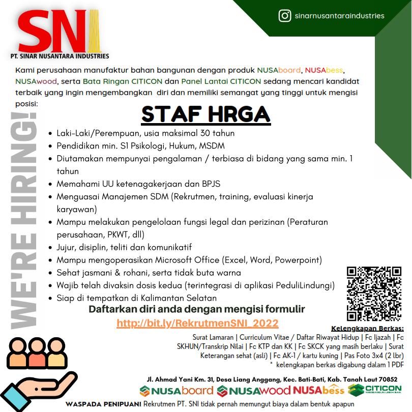 Staf HRGA @ PT Sinar Nusantara Industries