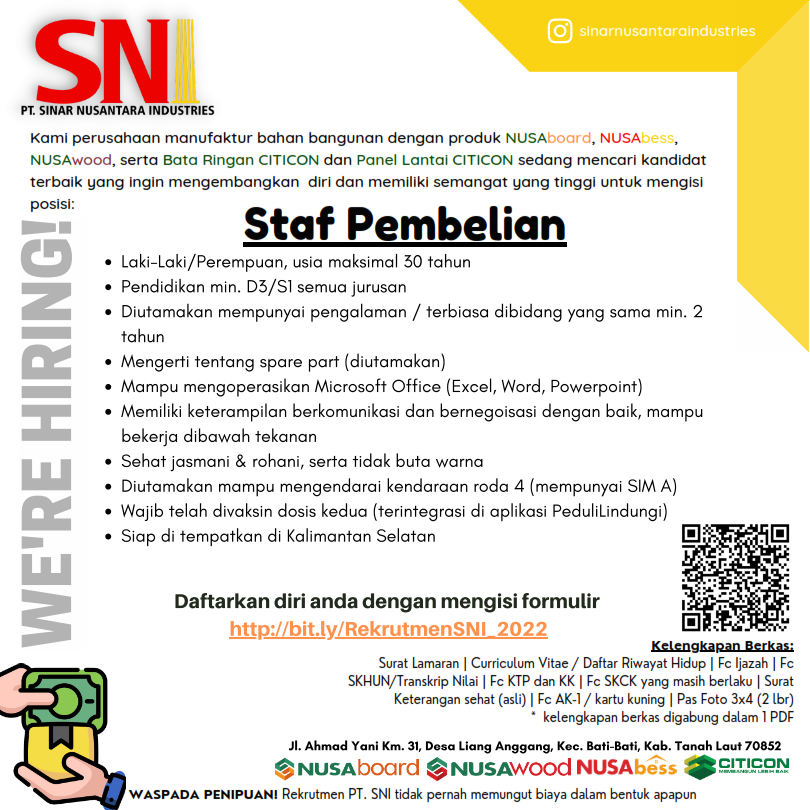 Staf Pembelian @ PT Sinar Nusantara Industries