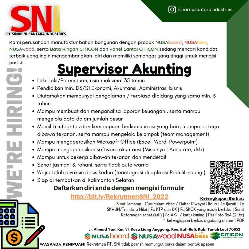 Supervisor Akunting @ PT Sinar Nusantara Industries