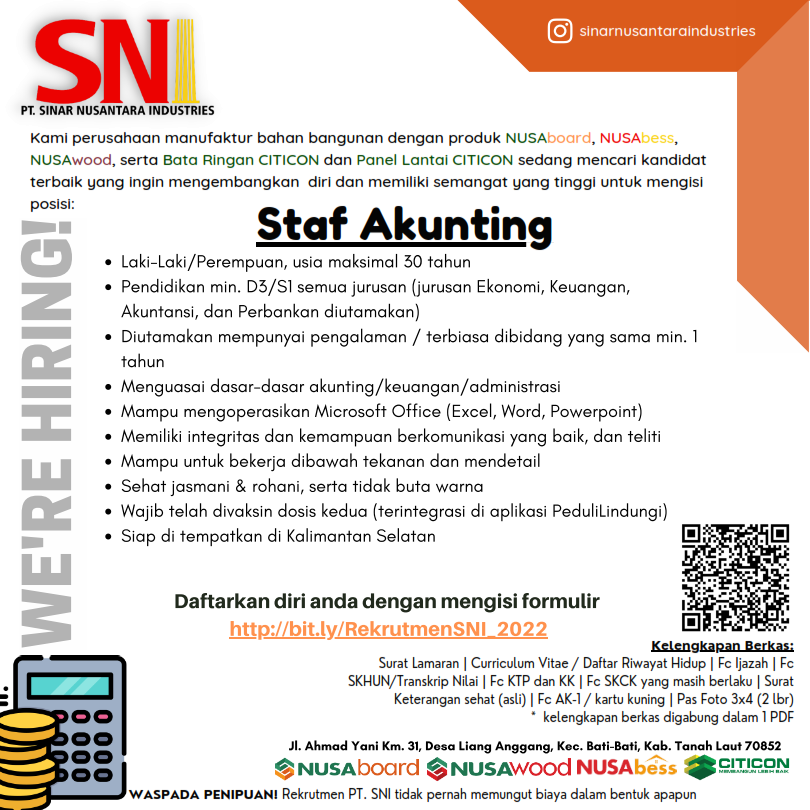 Staf Akunting @ PT Sinar Nusantara Industries