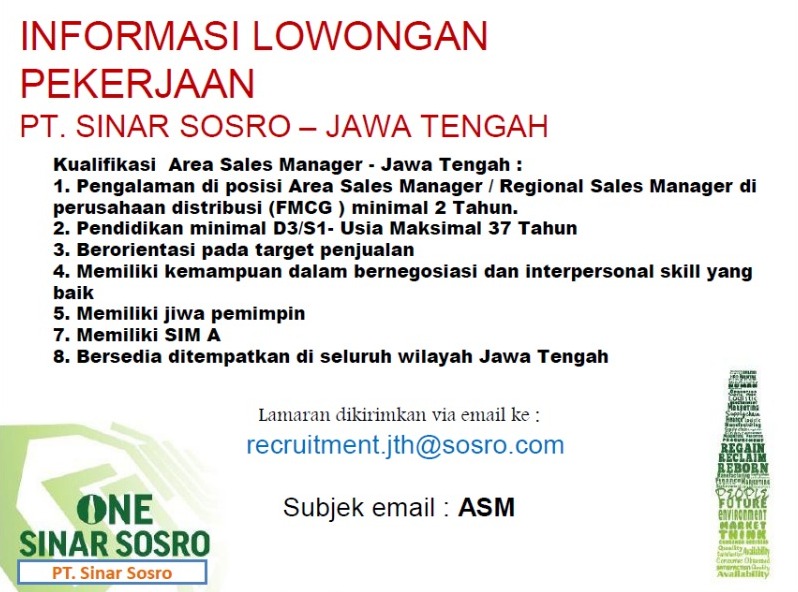 Sales Manager Area Jateng @ PT Sinar Sosro