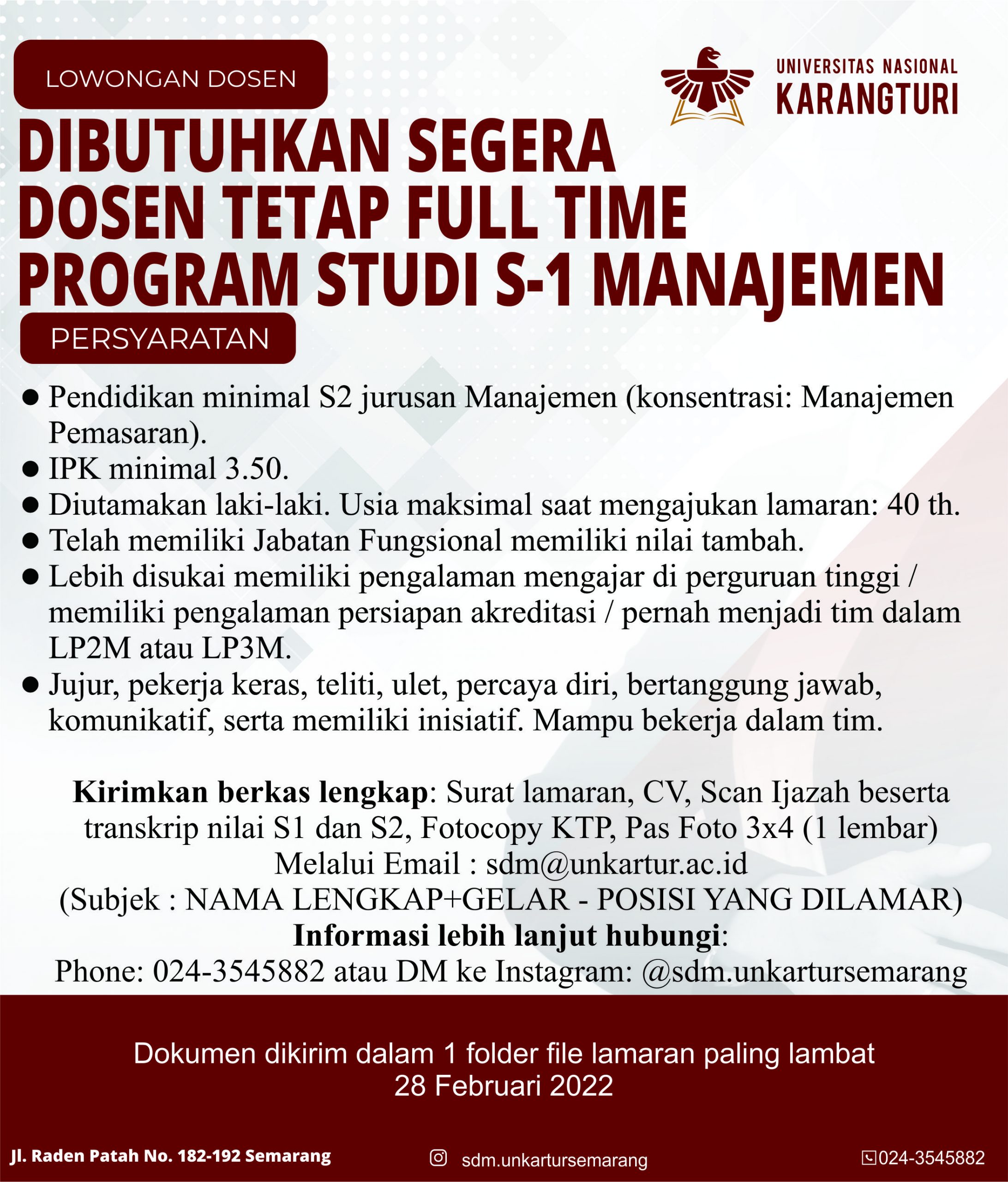 Dosen Tetap Full Time Progdi Manajemen @ Univeristas  Nasional Karangturi