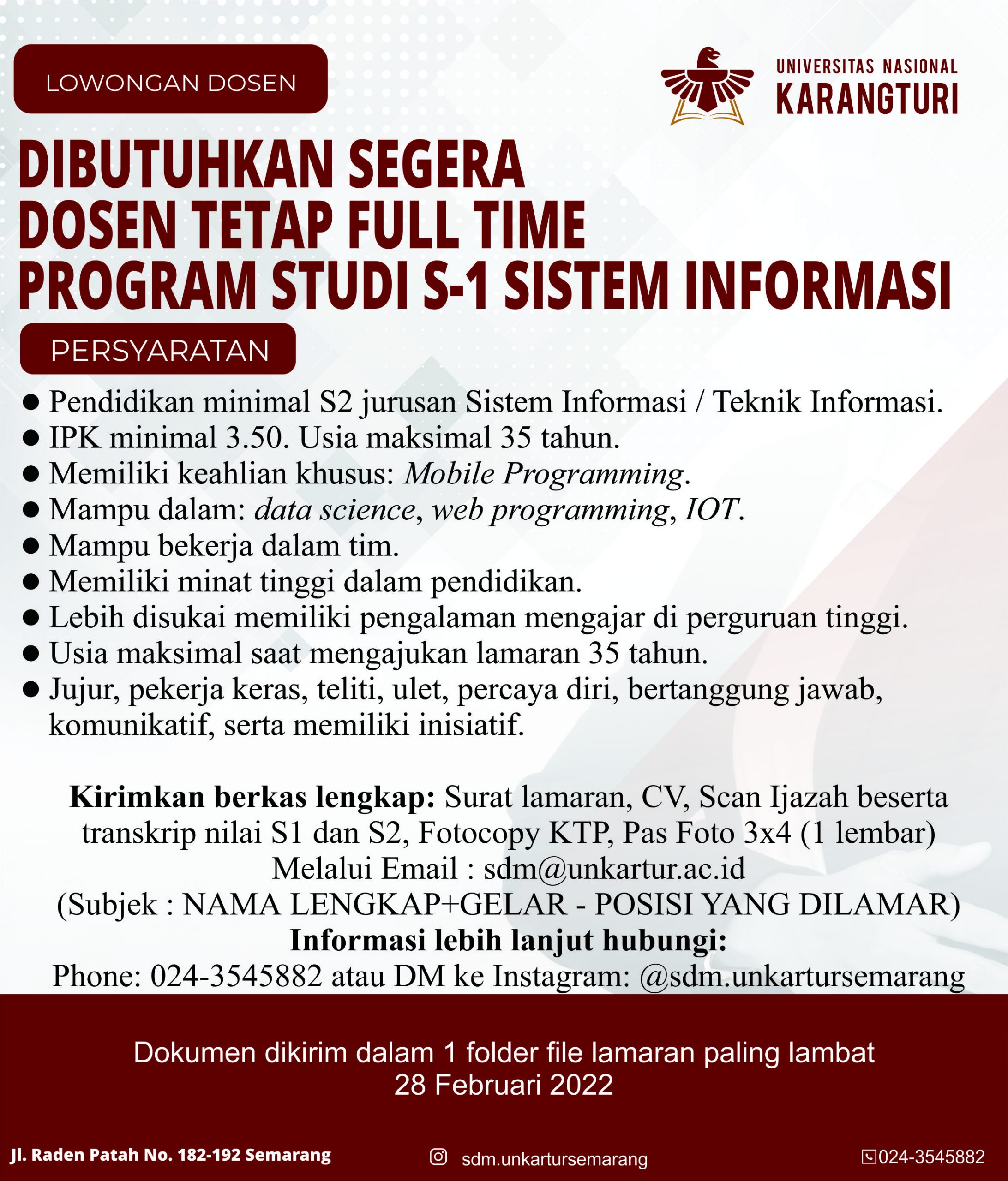 Dosen Tetap Full Time Progdi Sistem Informasi @ Univeristas Nasional Karangturi