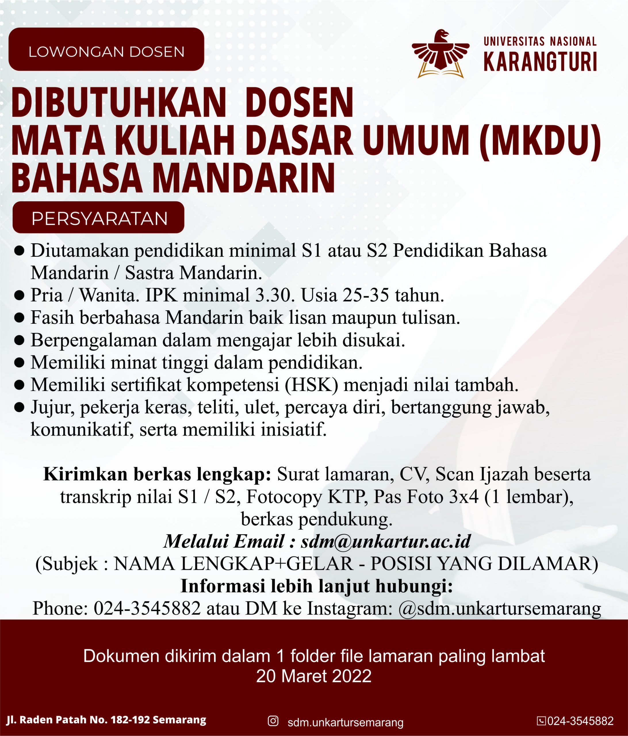 Dosen MKDU,  Bahasa Mandarin @ Universitas Nasional Karangturi