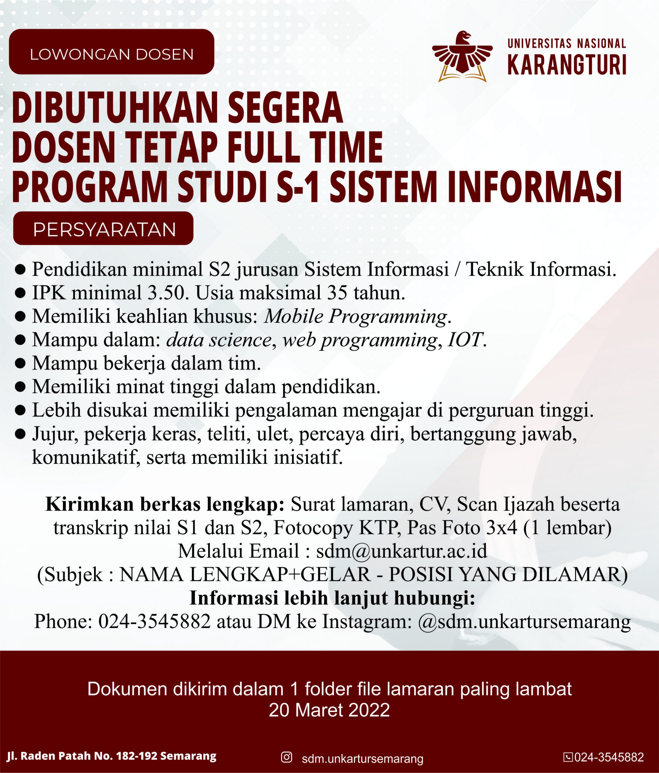 Dosen Tetap Full Time Progdi Sistem Informasi @ Universitas Nasional Karangturi