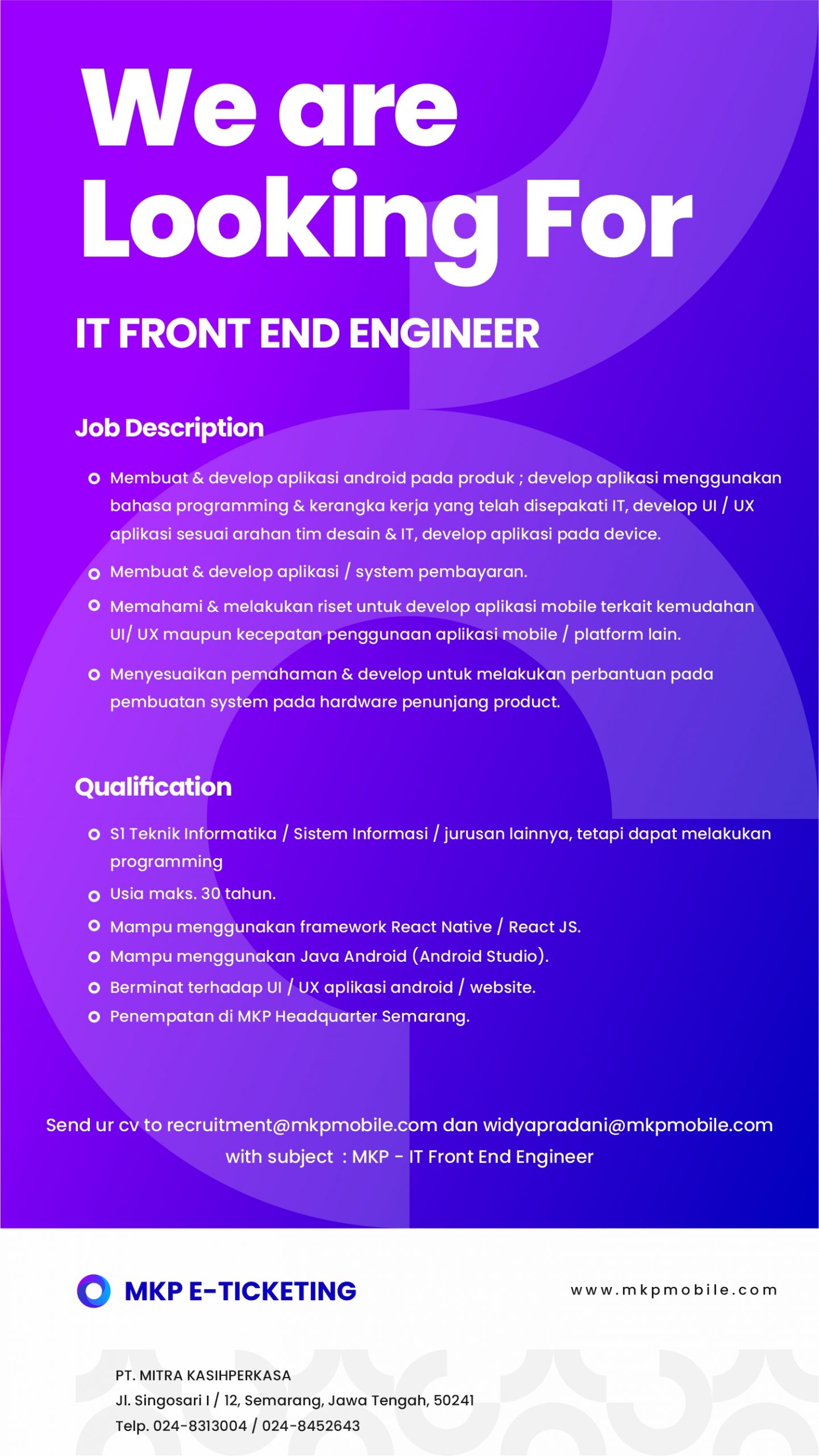 IT Front End Engineer @ PT Mitra  Kasih Perkasa