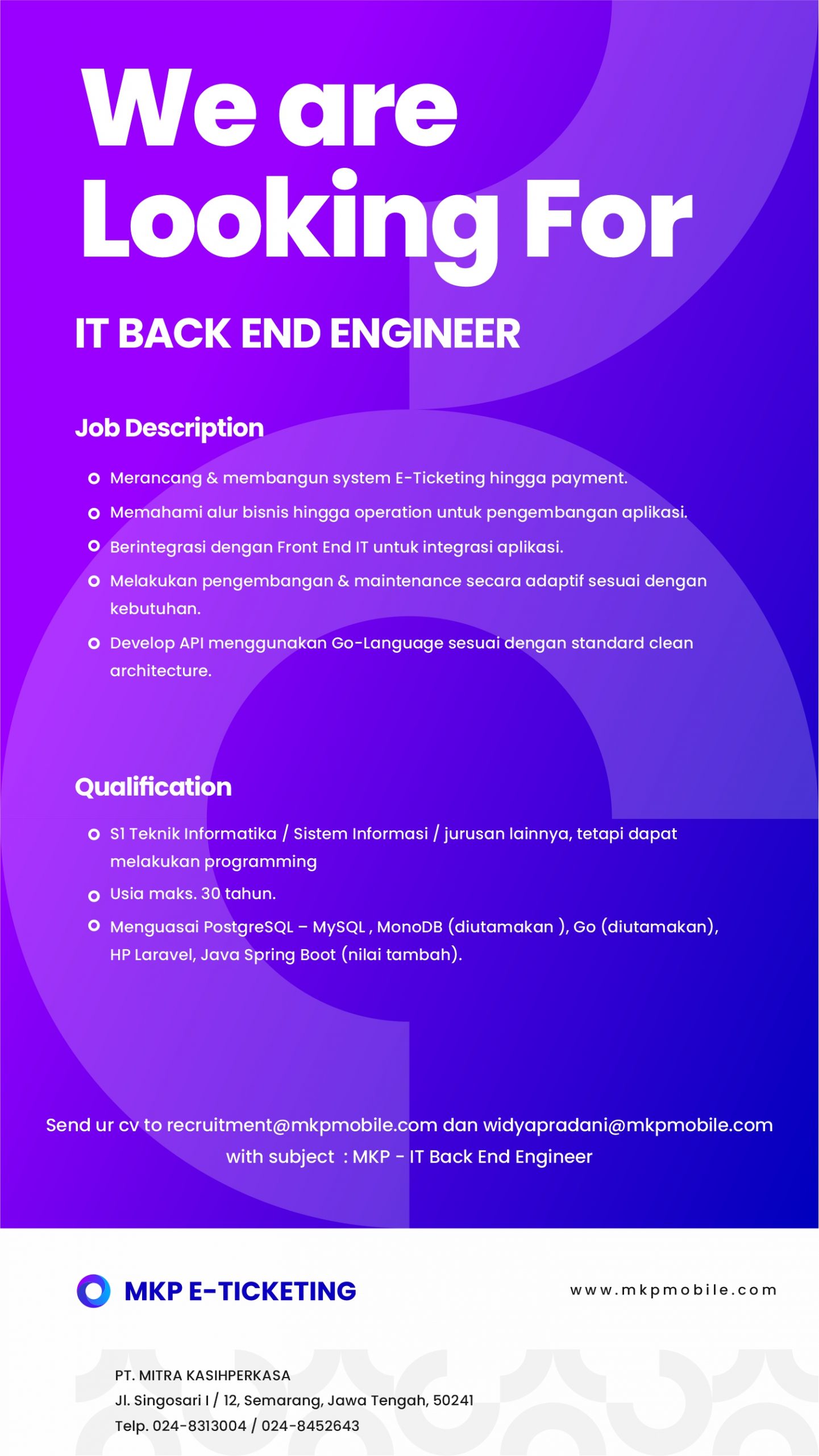 IT Back End Engineer @ PT Mitra kasih Perkasa