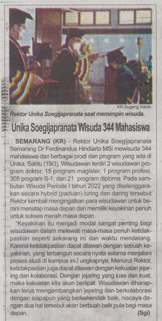 Unika Soegijapranata Wisuda 344 Mahasiswa