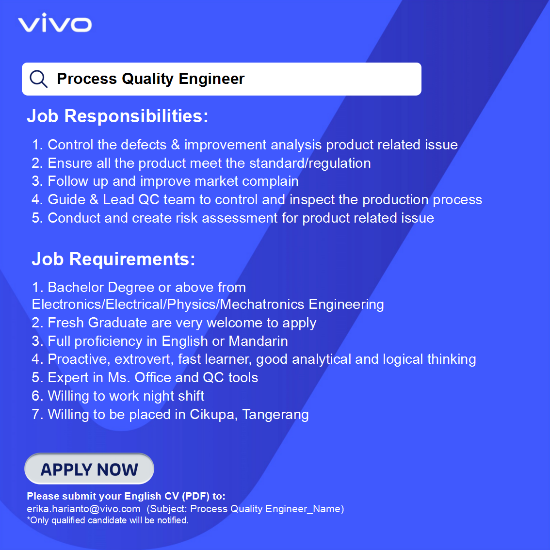 Process Quality Engineer @ Vivo