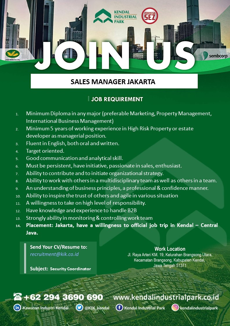 Sales Manager Jakarta @ Kendal Industrial Park