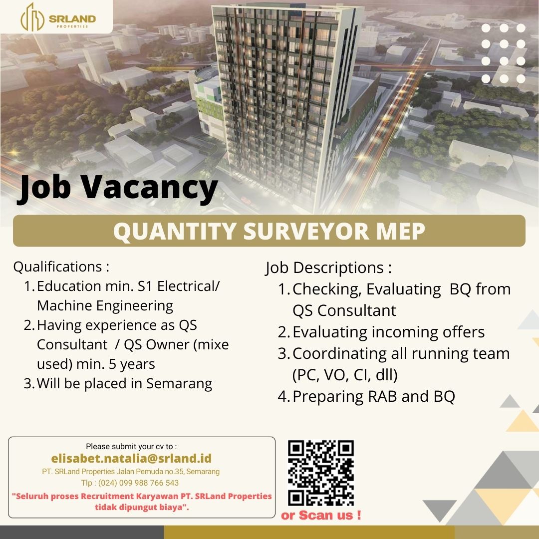 Quantity Surveyor Mep @ SR Land Propeties