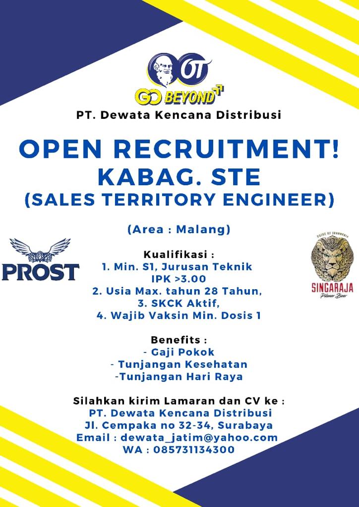 Kabag STE ( Sales Tertitory Enggineer ) @ PT Dewata Kencana Distribusi