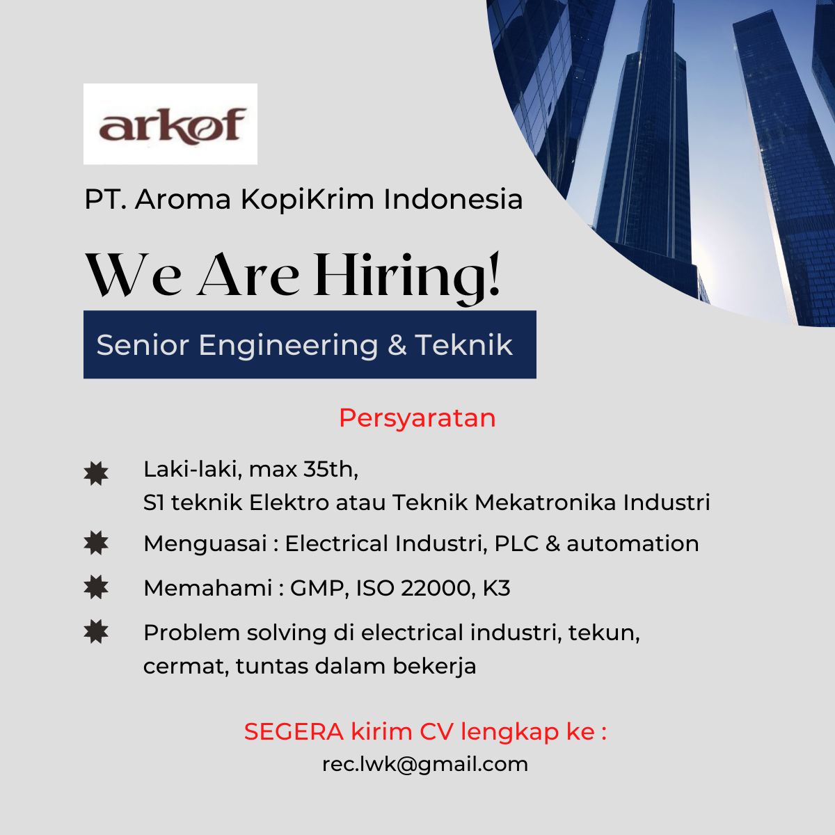 Senior Engineering & Teknik @ PT Aroma KopiKrim Indonesia