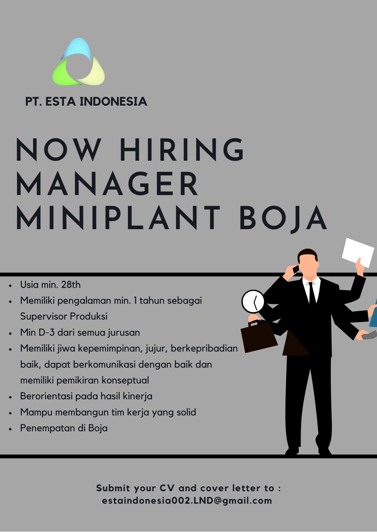 Manager Miniplan Boja @ PT Esta Indonesia