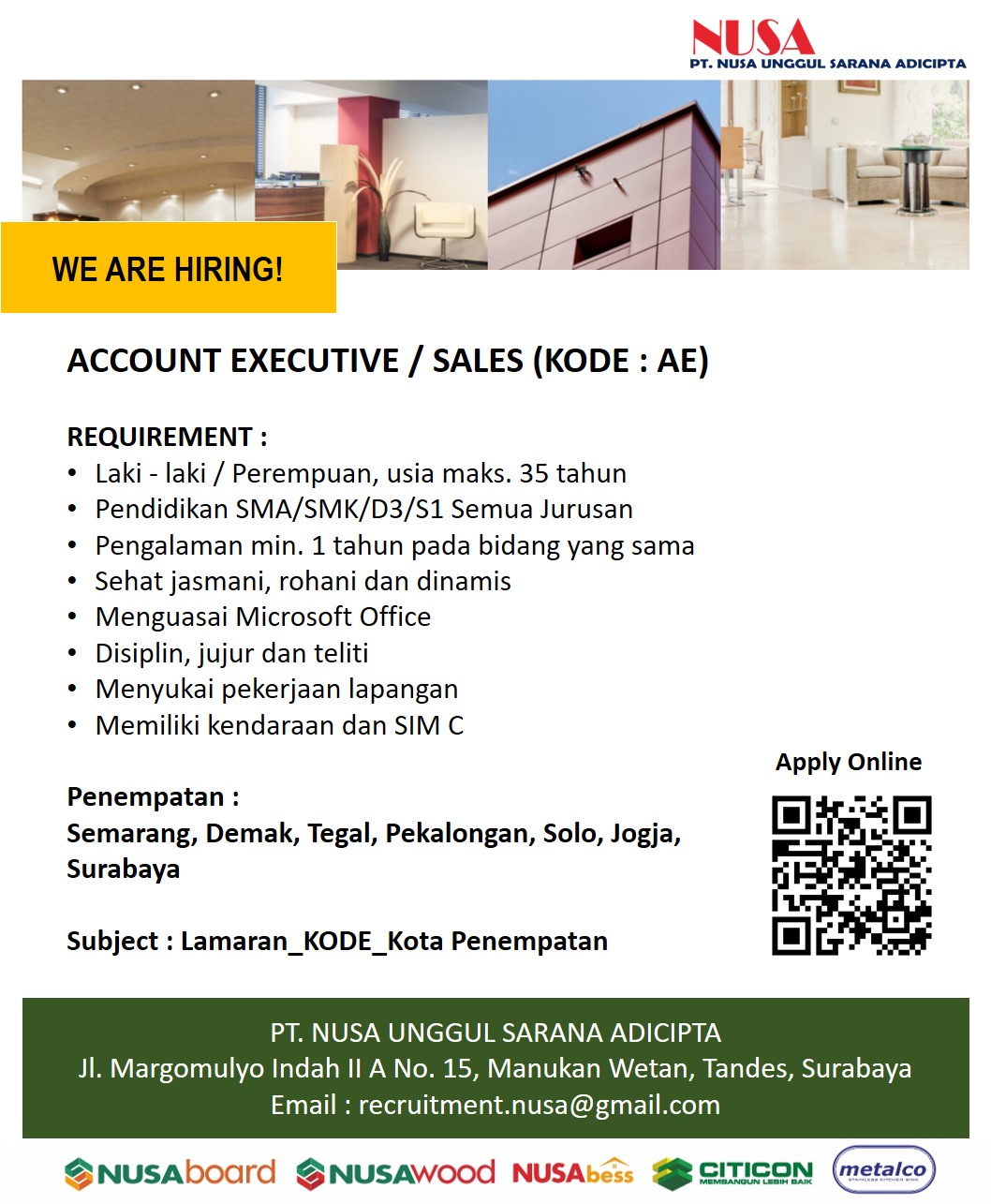 Account Executive/Sales @ PT Nusa Unggul Sarana Adicipta