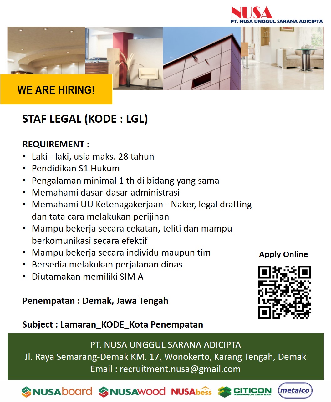 Staff Legal @ PT Nusa Unggul Sarana Adicipta