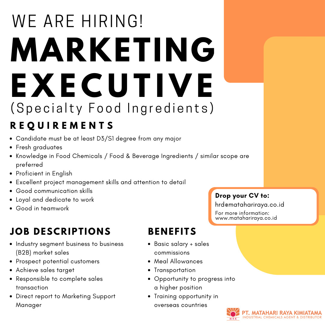 Marketing Executive @ PT Matahari Raya Kimiatama