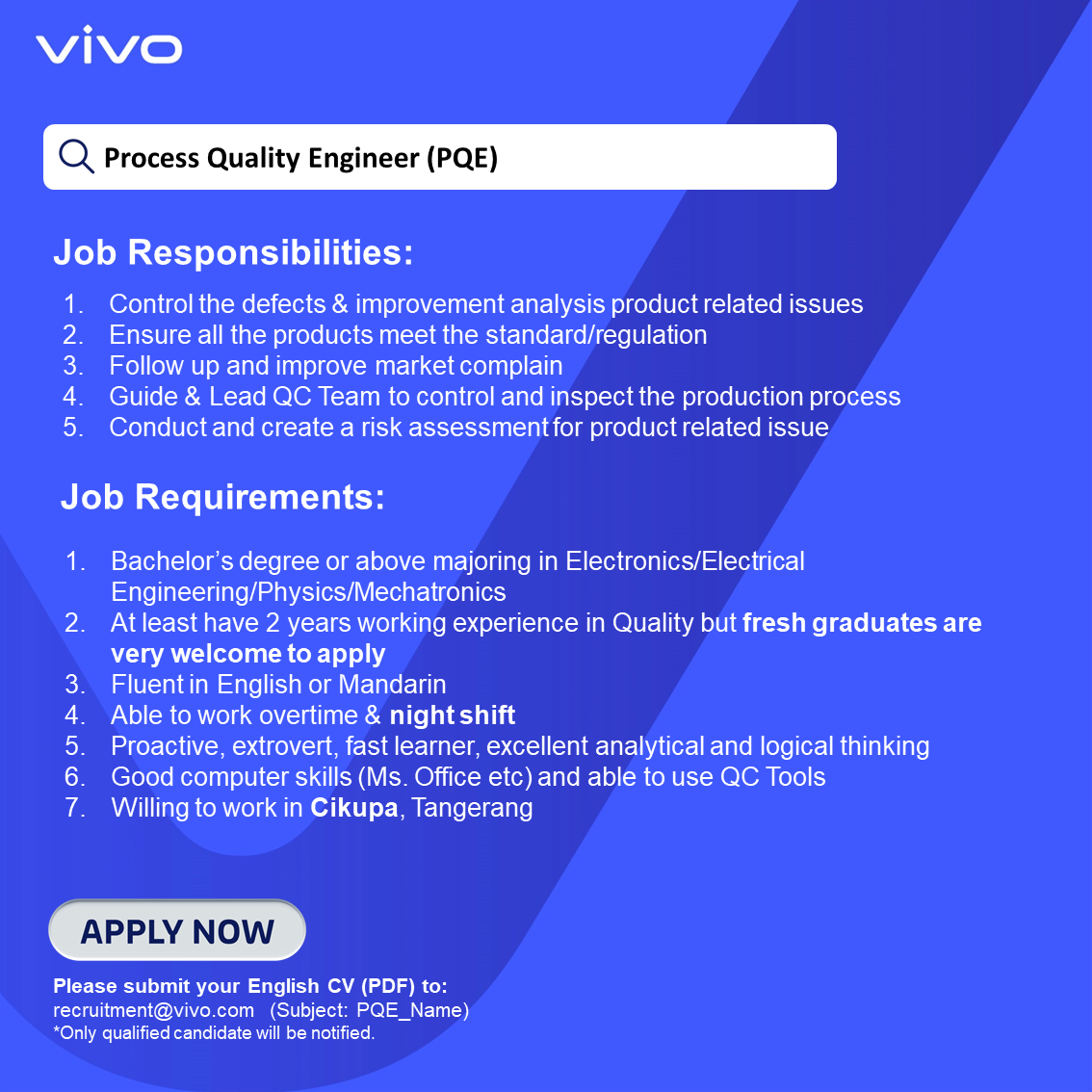 Process Quality Engineer @ Vivo