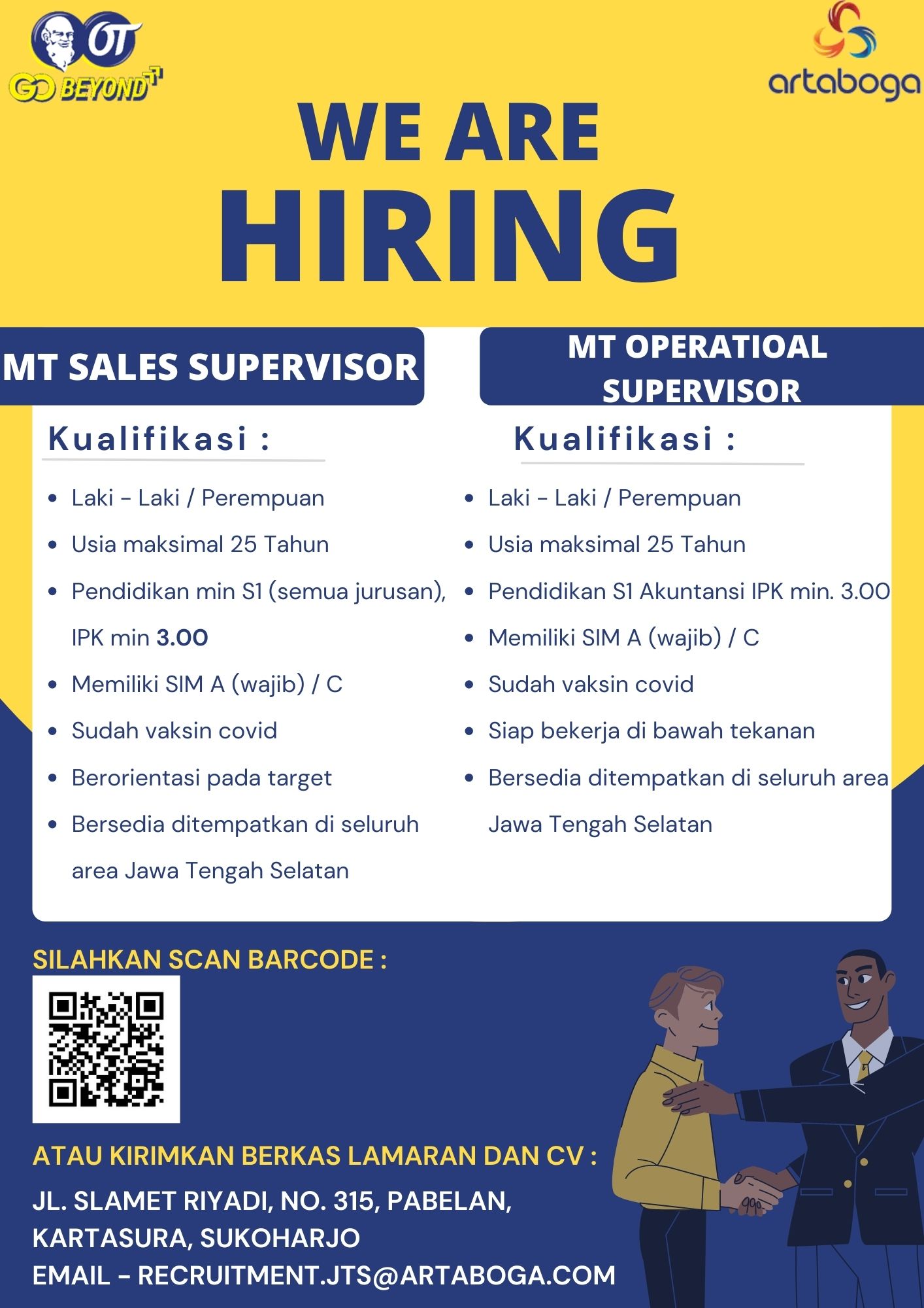 MT Sales Supervisor, MT Operasional Supervisor @ Artaboga