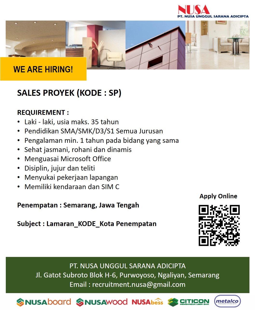 Sales Proyek @ PT Nusa Unggul Sarana AdiCipta