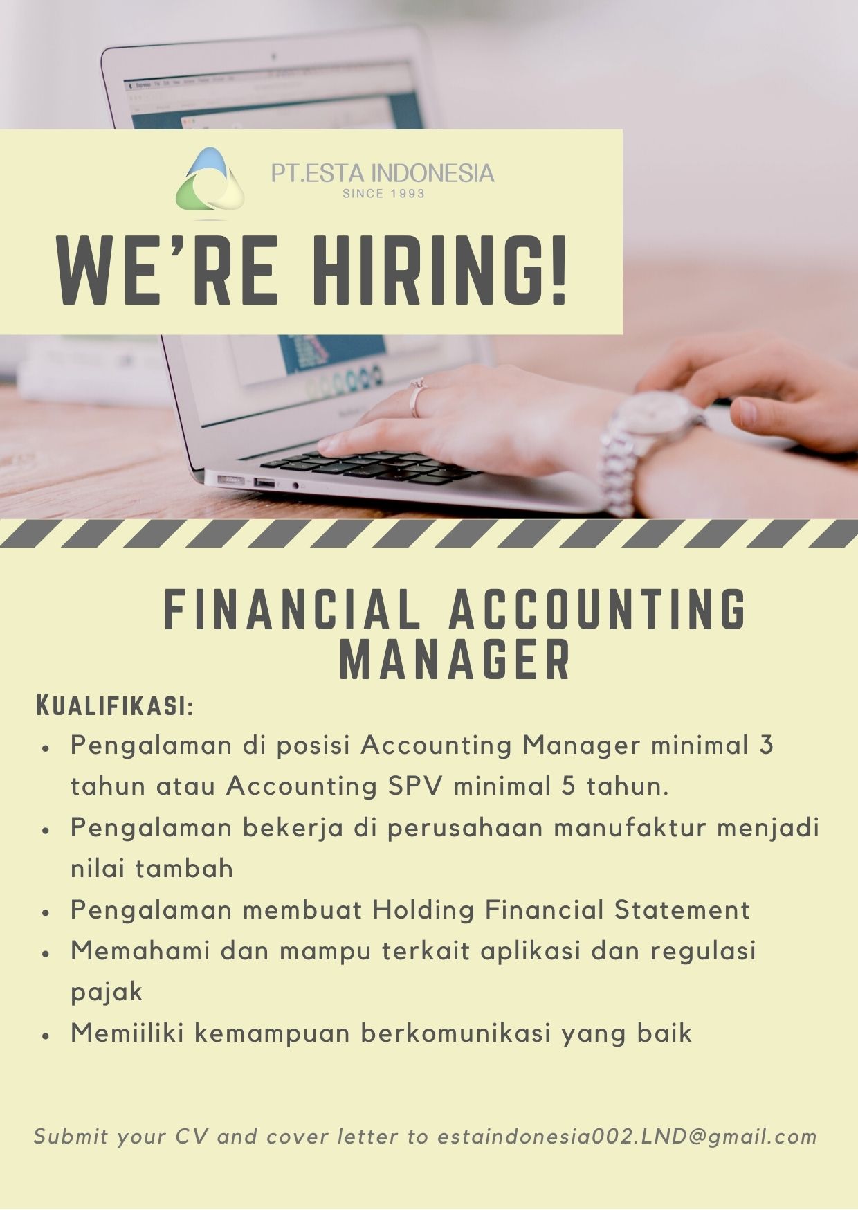 Financial Accounting Manager @ PT Esta Indonesia