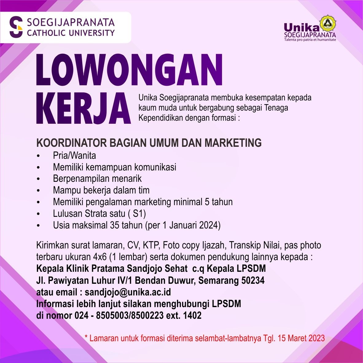 Koordinator Bagian Umum dan Marketing