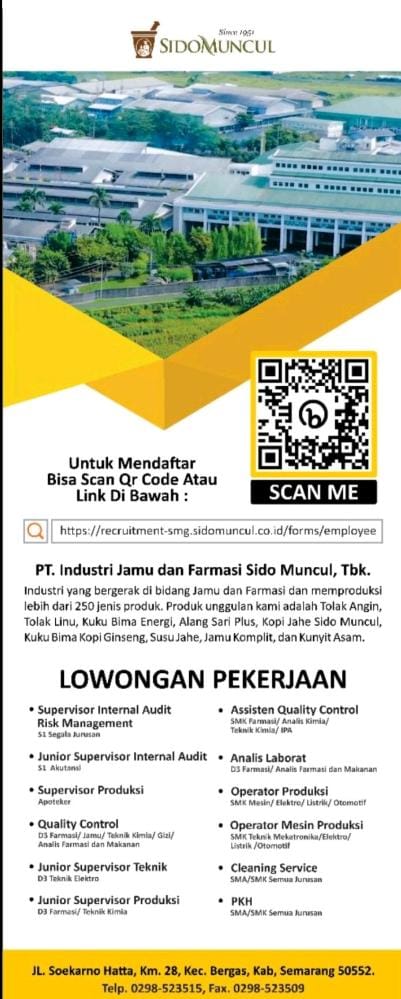 Lowongan Kerja Agustus 2023 - SIDO MUNCUL Tbk - Supervisor Internal ...