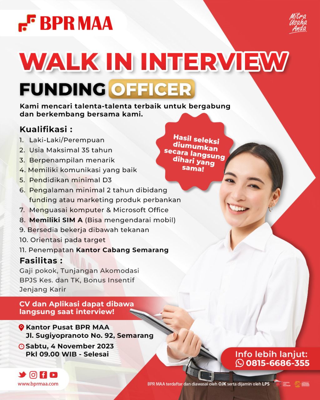 Lowongan kerja oktober 2023 – BPR MAA – Funding Officer