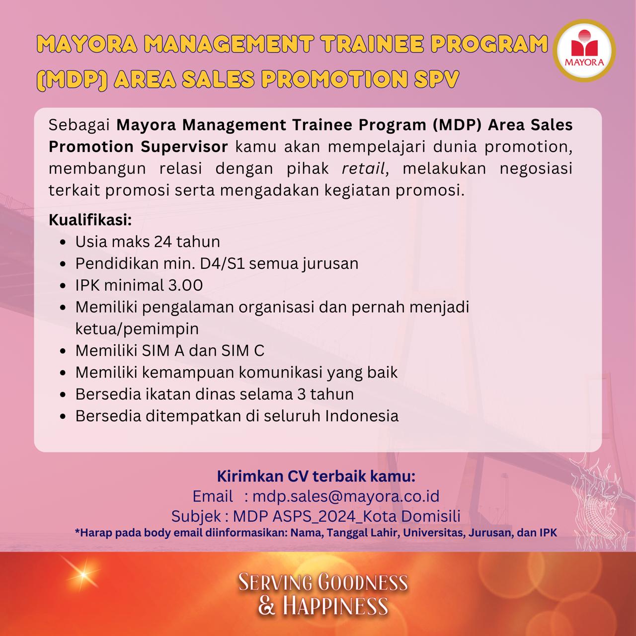 Lowongan Kerja Januari 2024 Mayora Area Sales Promotion Spv Scu 4658