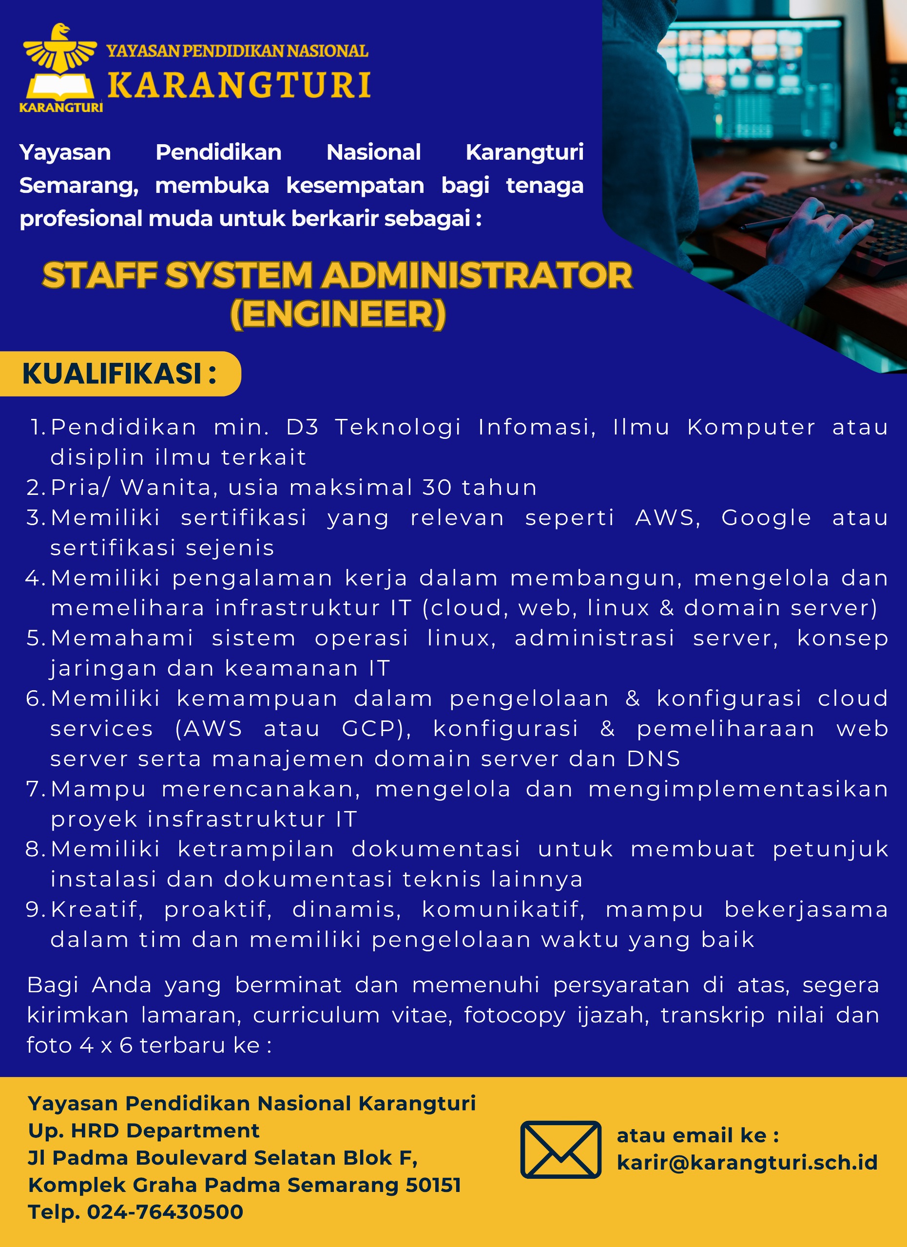 Lowongan Kerja Februari 2024 - Yayasan Pendidikan Nasional Karangturi ...