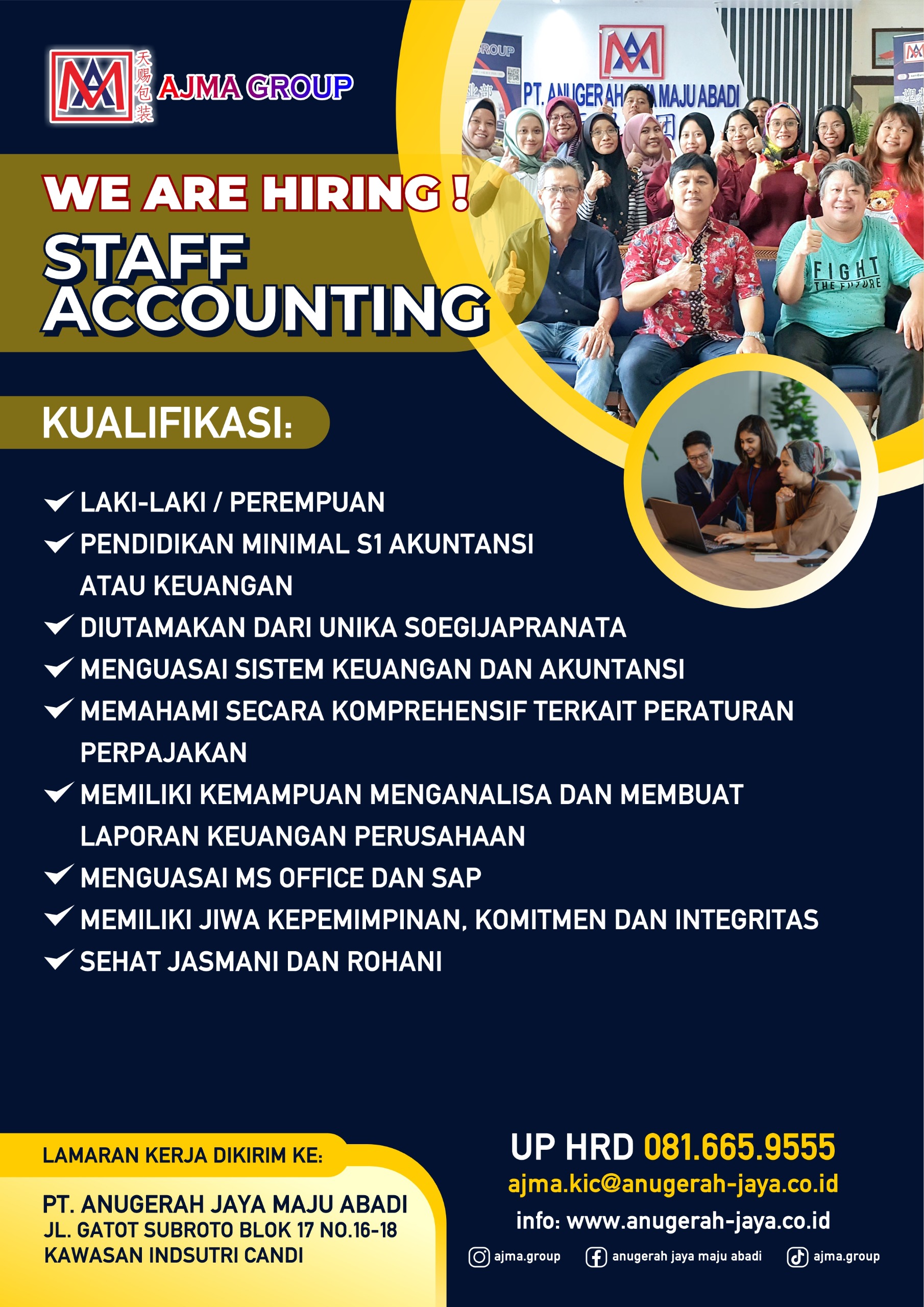 Lowongan Kerja Februari 2024 - AJMA GROUP - Staff Accounting - SCU