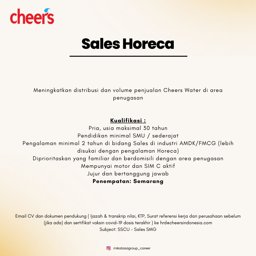 Lowongan Kerja Juni 2024 – CHEERS – Sales Horeca