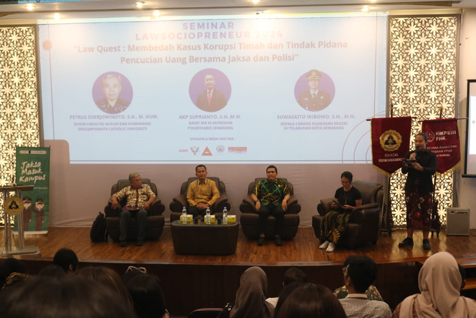 Seminar Lawsociopreneur HMPSIH SCU 2024 Bahas Kasus Korupsi di Indonesia