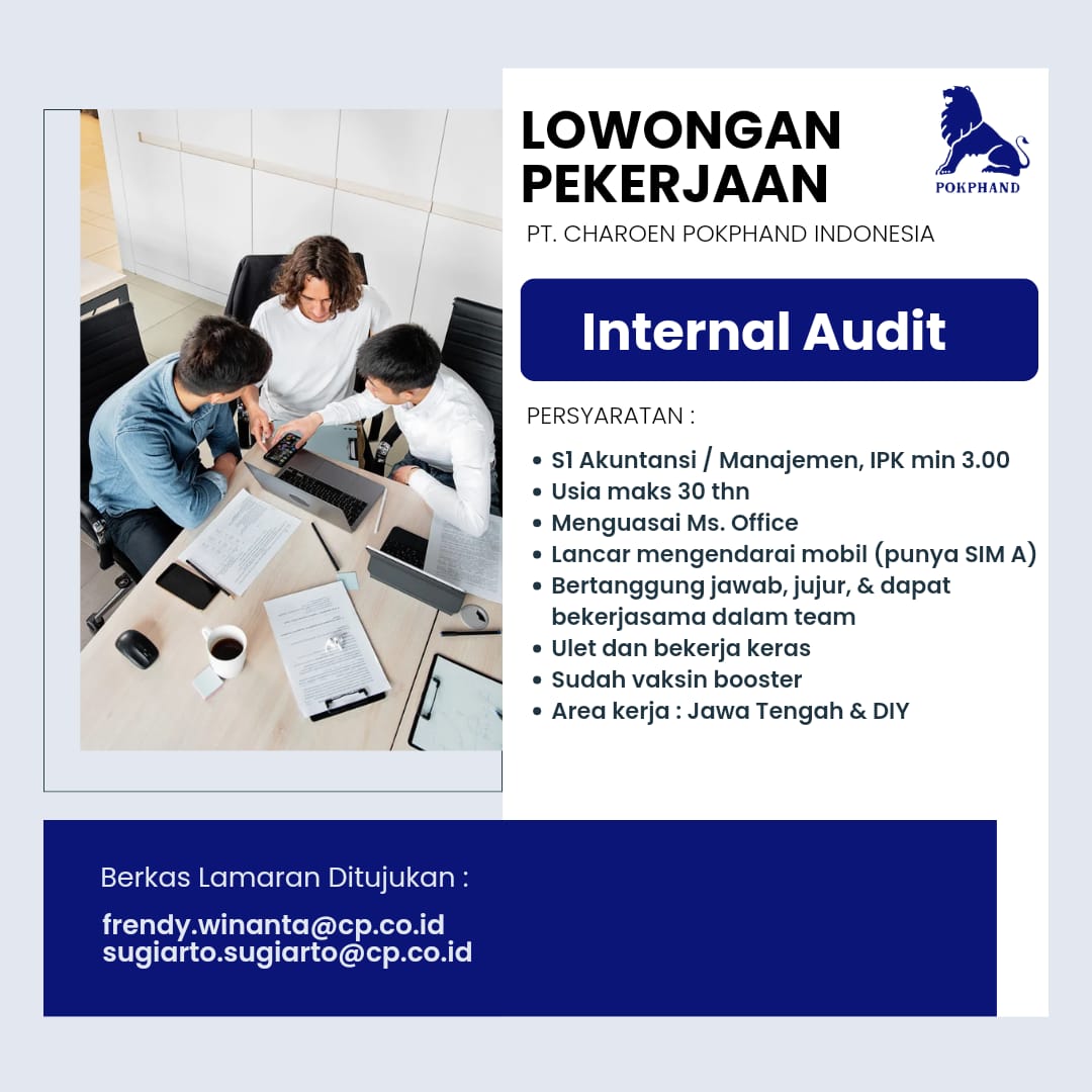 Lowongan kerja Juli 2024 – Charoen Pokphan – Internal Audit