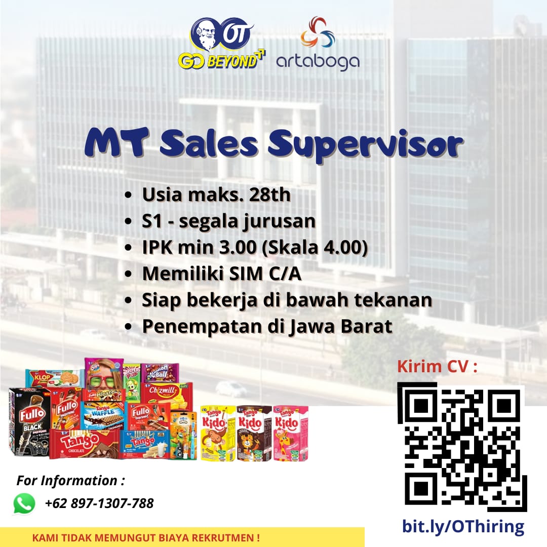 Lowongan Kerja Agustus 2024 – Artaboga – MT Sales Supervisor