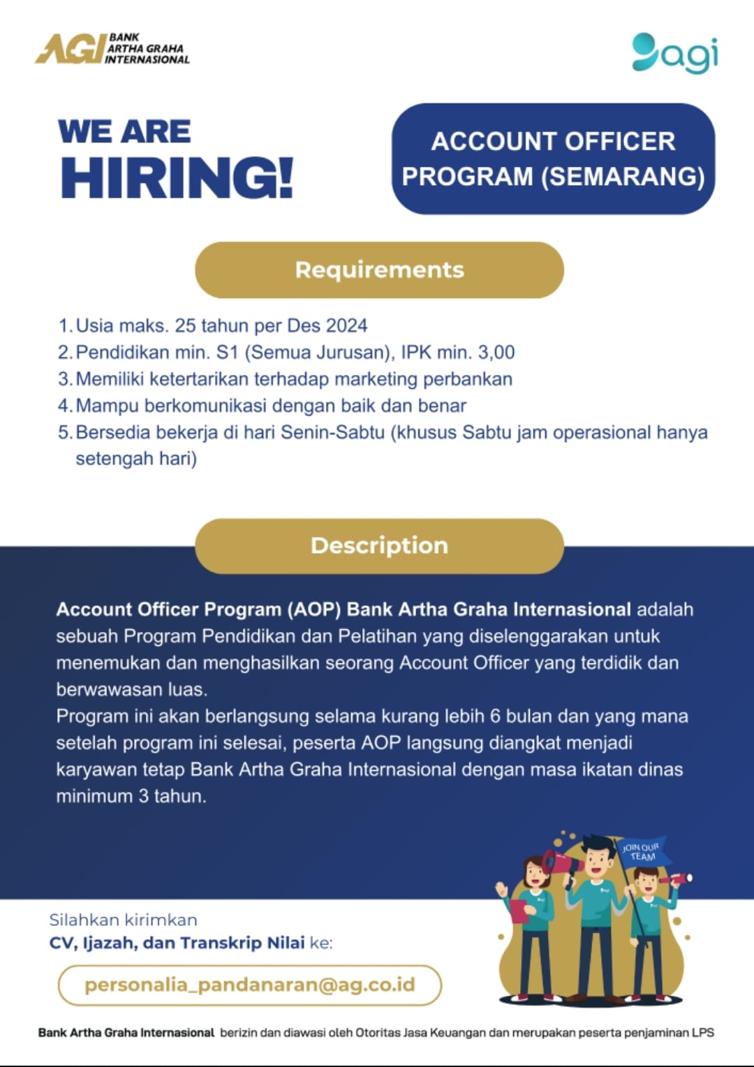 Lowongan Kerja Agustus 2024 – Bank Artha Graha – Account Officer Program (Semarang)