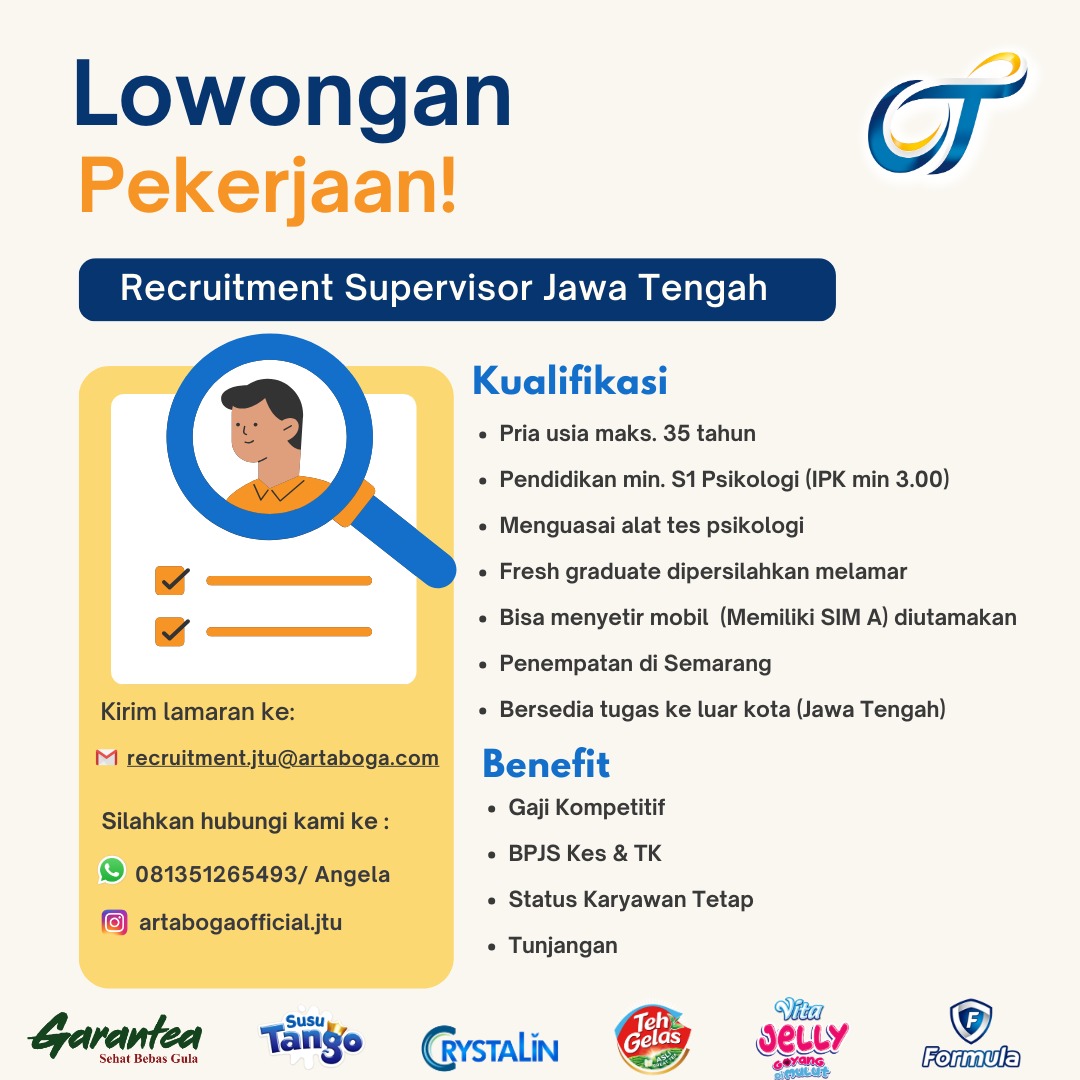 Lowongan Kerja Agustus 2024 – ORANG TUA GROUP – Supervisor