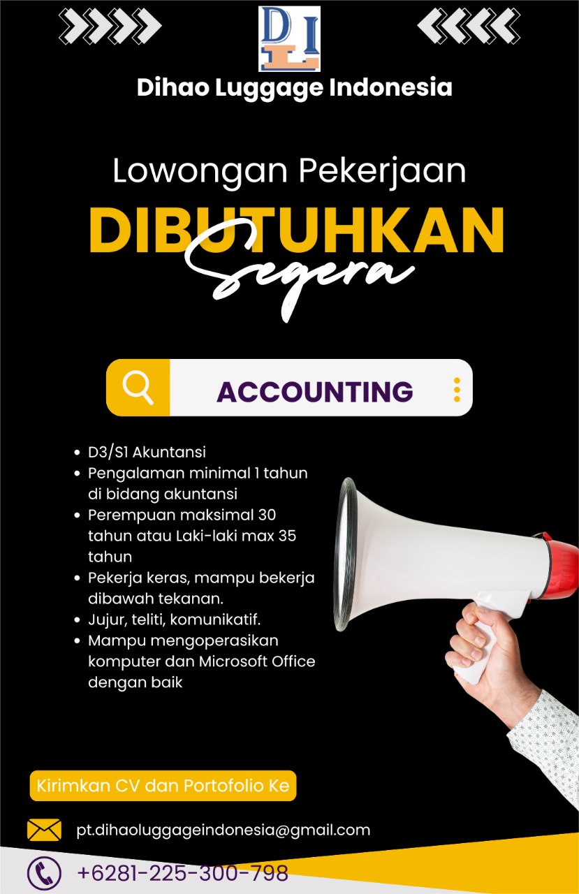 Lowongan Kerja Agustus 2024 – DIHAO LUGGAGE INDONESIA – Accounting