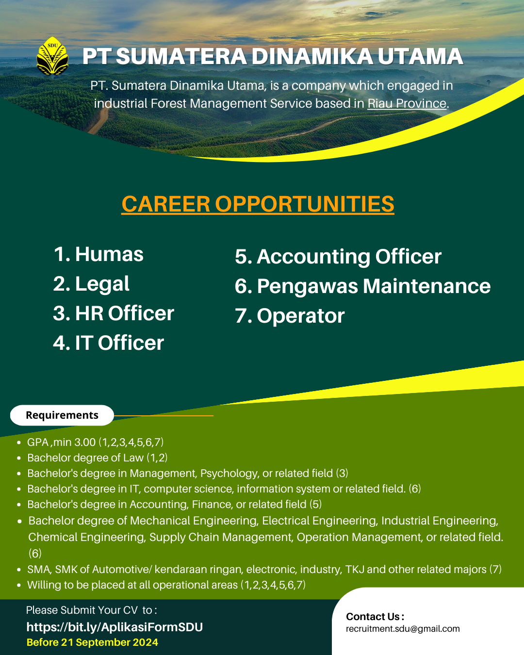 LOWKER Sept2024: PT Sumatera Dinamika Utama //LEGAL (apply before 21 Sept 2024)