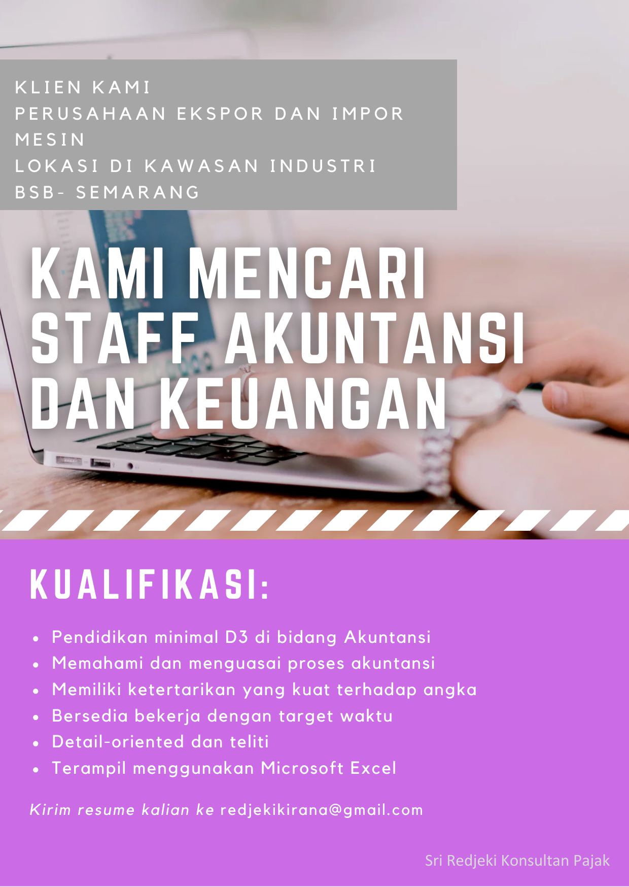 LOWKER Sept2024: SRI REJEKI Konsultan Pajak // Staff Akuntansi & Keuangan