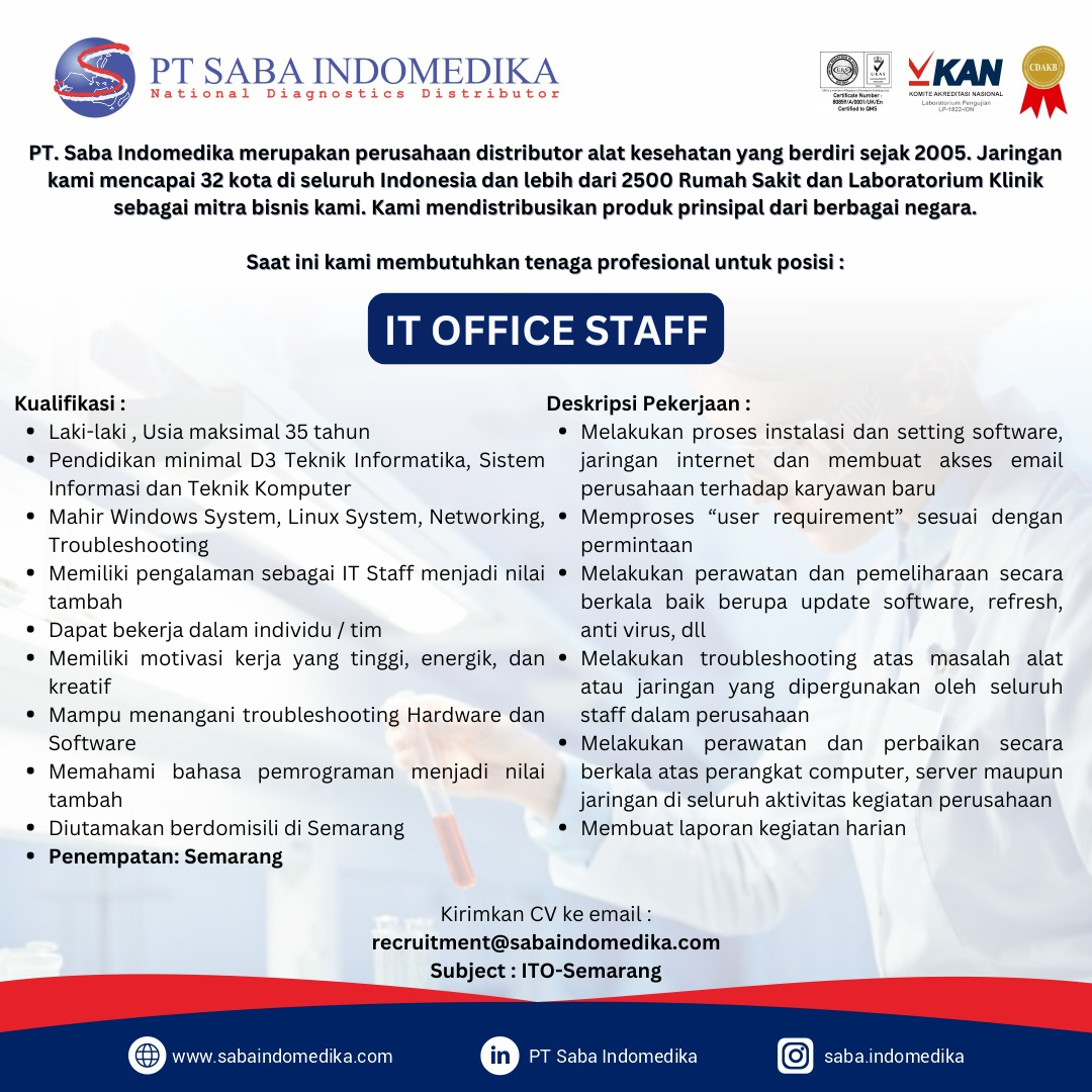 LOWKER Sept 2024: PT. SABA INDOMEDIKA // IT Office Staff